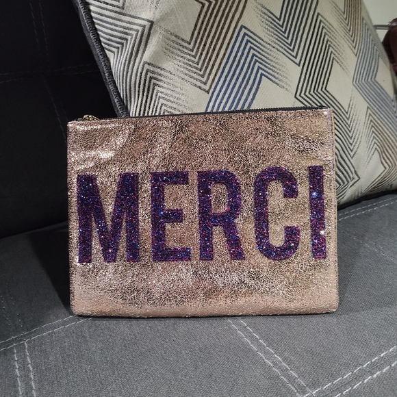 "MERCI" Rose Gold Glitter Pouch